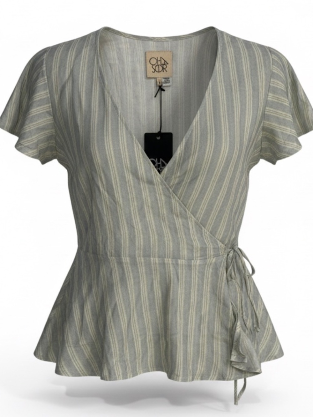 chaser striped ruffle wrap short sleeve top